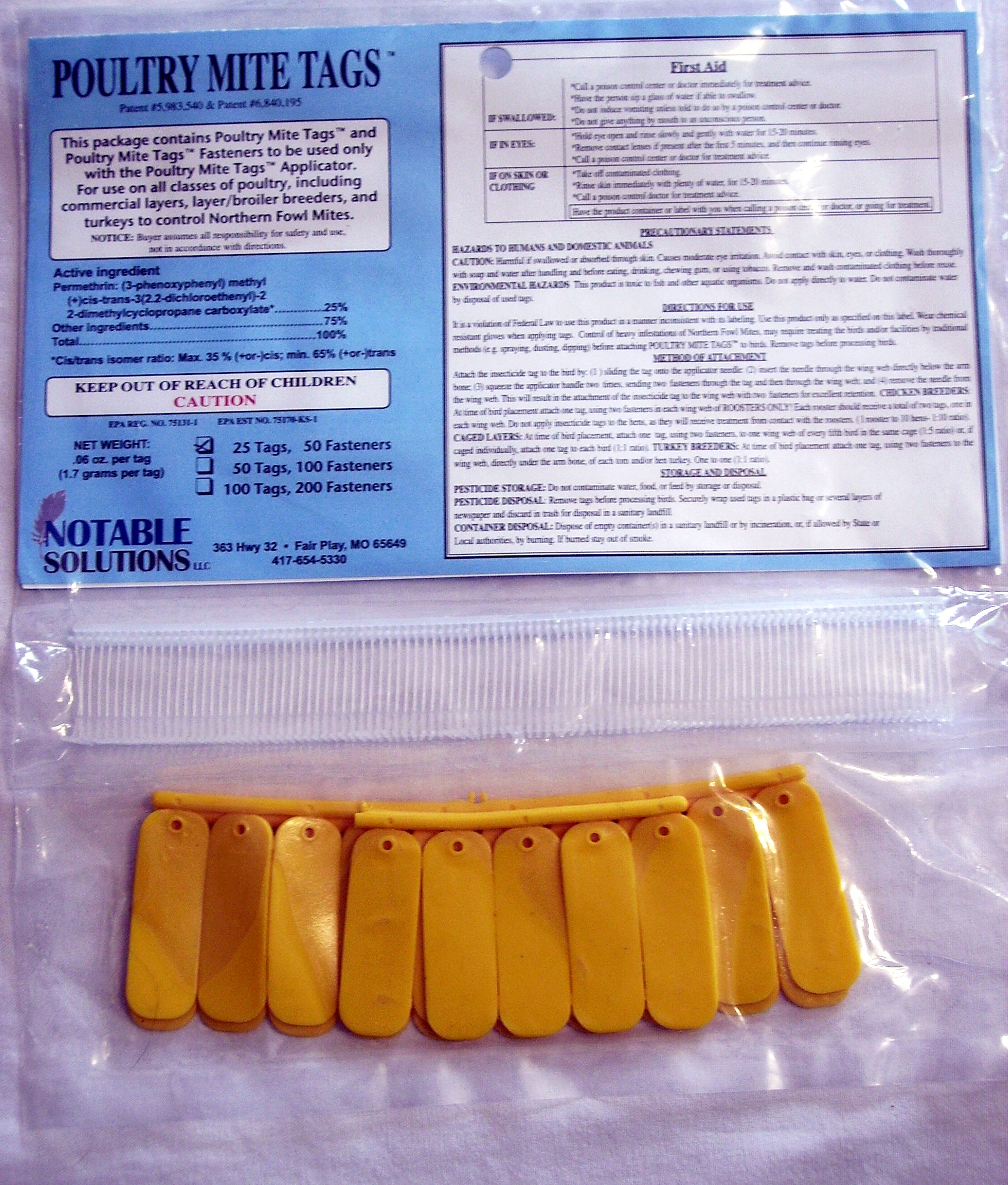 Poultry Mite Tags and Fasteners